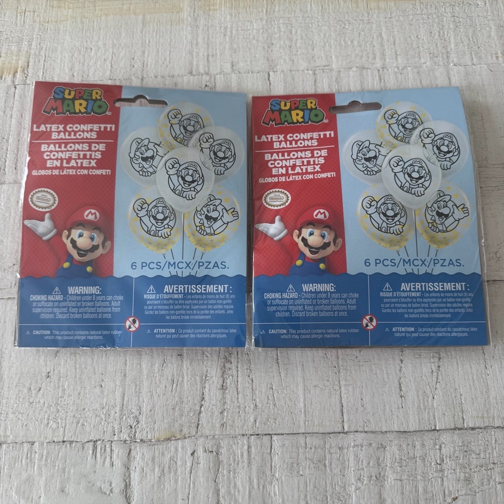 Super Mario Latex Confetti Balloons NEW Lot of 2 Packs of 6 | 12 Balloons‎
